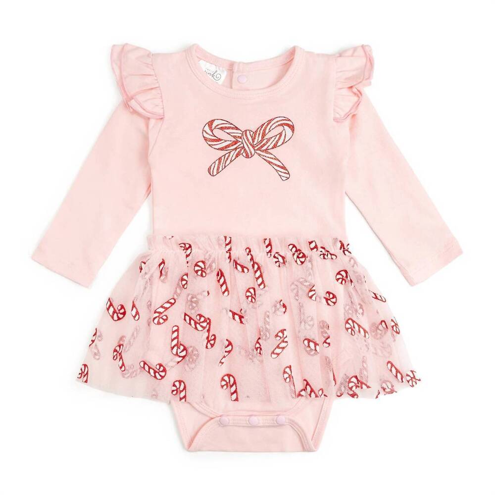 NEW SWEET WINK kid's confetti long sleeve tutu bodysuit in candy cane